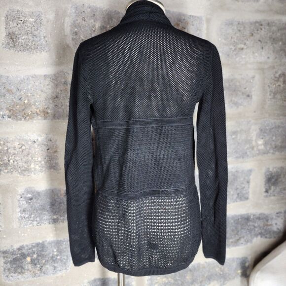 LACOSTE MALANDRINO Colab sz S black open front cardigan sweater open knit - Picture 6 of 7